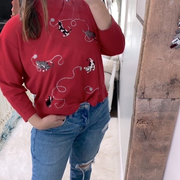 Vintage embroidered cats sweater size small petite - Picture 3 of 7